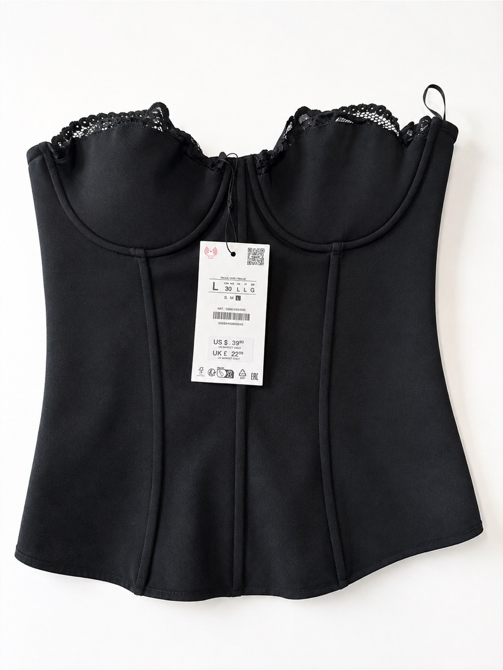 Zara Black Lace-Trim Bustier Corset Top
